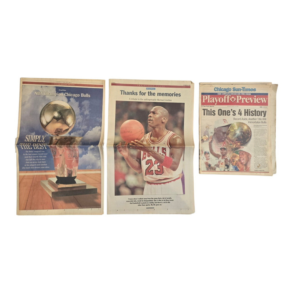Chicago Bulls Micheal Jordan Special Tribute Newspapers Chicago Trib & Sun-Times